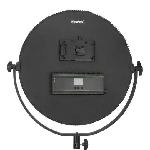NiceFoto SL-360 ARC 70W LED light with 3200K–5600K bi-color, CRI 96+, soft arc panel, 2.4G remote, AC/DC power, and portable slim design.