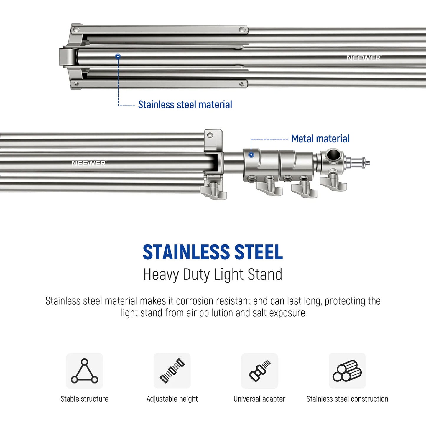 DigiPro Steel Light Stand 806 SS – Heavy Duty Stainless Steel Tripod Stand with Adjustable Height & 1/4" + 3/8" Screw Mount