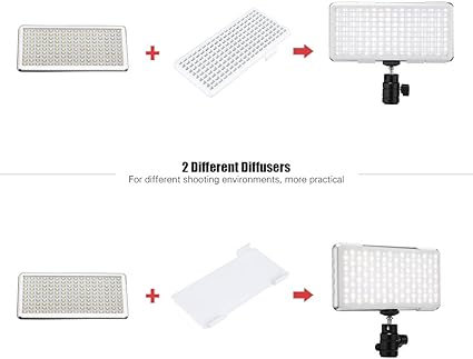 NiceFoto SL-120A portable LED light with 160 beads, 3200K–6500K bi-color, CRI 96+, built-in 4000mAh battery, dimming, and accessories for video & photography.