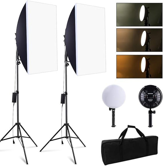 DigiPro LED 80W BI COLOR KIT Softbox Lighting Kit (2 Pack) with 3200K–5500K dimmable LEDs, 2M stands & carrying bag. Perfect for studio photography & video.