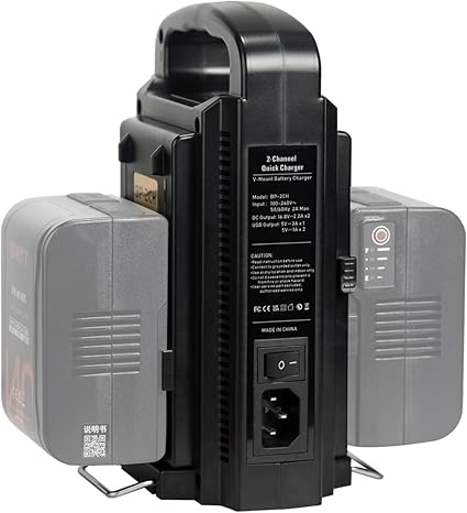 V Mount Dual Charger Dual Channel V-Mount/V Lock Battery Charger + 16.5V DC Adapter - Compatible with All V-Mount Batteries (No Batteries Included)