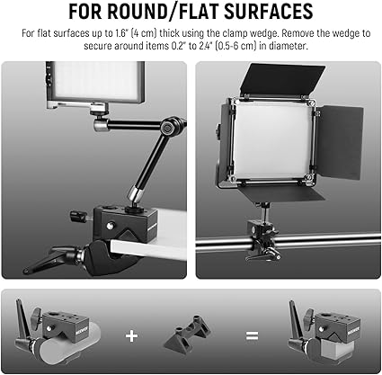 NiceFoto Super Clamp B-01 with 5/8" Stud, Spring Lock, 2.4" Jaw Grip Heavy Duty Crab Pole Clamp for Round Pipe Flat Surface, for Photography Studio Camera Lighting Mounting, Max Load 33lb/15kg