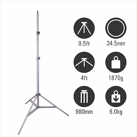 Heavy Duty 806A Air-Cushioned Light Stand – Aluminium Alloy, 9.9ft Max Height, 16 lbs Load Capacity