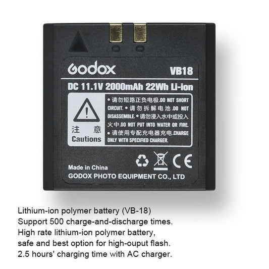 Godox VB18 2000mAh Li-ion Battery Pack for V860 II / V850 II – High Capacity & Fast Recycle