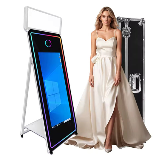 DIGIPRO 65″ Magic Mirror Photo Booth With 43″ Touch Screen + Dual Cases (Wooden + Flight Case)  Premium Interactive Selfie Booth Package for Events, Weddings & Parties