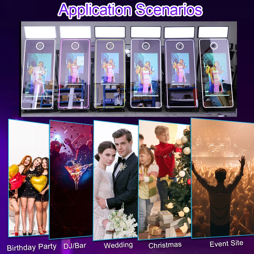 DIGIPRO 65″ Magic Mirror Photo Booth With 43″ Touch Screen + Dual Cases (Wooden + Flight Case)  Premium Interactive Selfie Booth Package for Events, Weddings & Parties