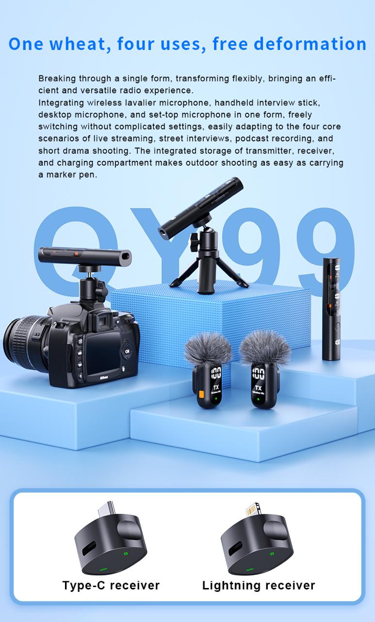 DIGIPRO QY99 2.4GHz Wireless Lavalier Microphone for USB Type-C & iPhone | Rechargeable Clip-on Mic for Vlogging, Interviews & Live Streaming