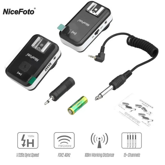 NiceFoto 2.4G Universal Wireless Flash Trigger – Works with Any Strobe, Any Flash, Any Camera (TX+RX, 100m Range, 1/320s Sync)