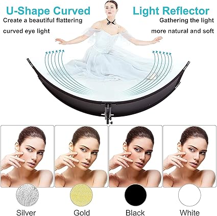 Professional 60×180cm curved clamshell light reflector – 4-in-1 diffuser with white, black, silver, and gold panels for portrait, beauty, product, and studio photography.