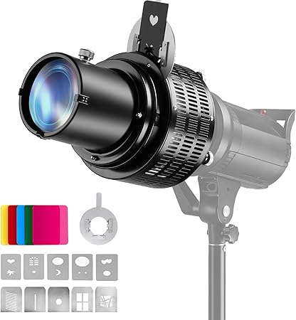 DigiPro Optical Spot Optical Conical Snoot with Bowens holder. Aluminium alloy build, 10 gobos & 5 filters for creative photography and video lighting effects.